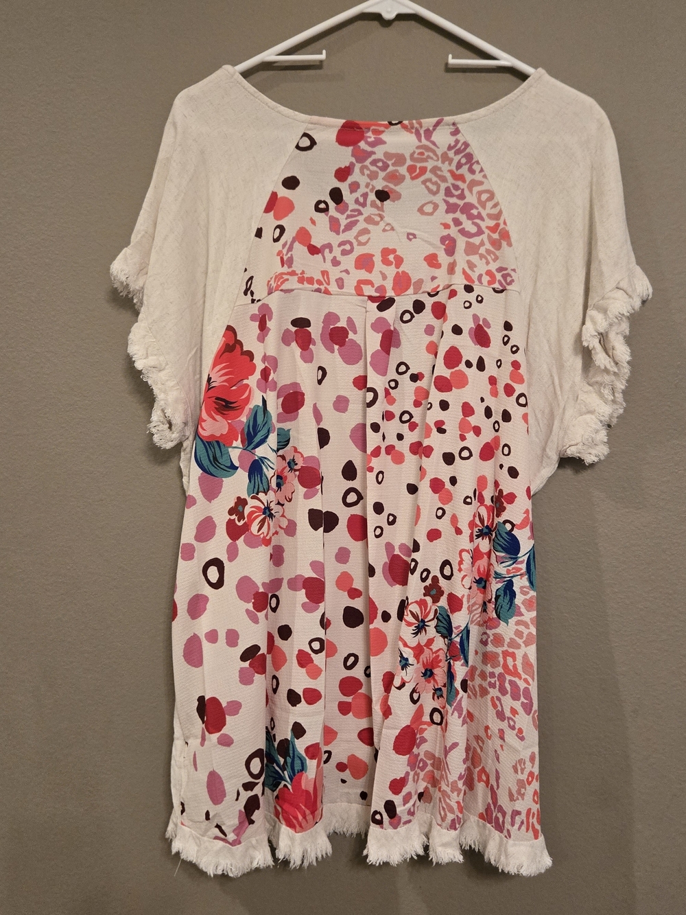 Umgee Cream Fringe Short Sleeve Tunic